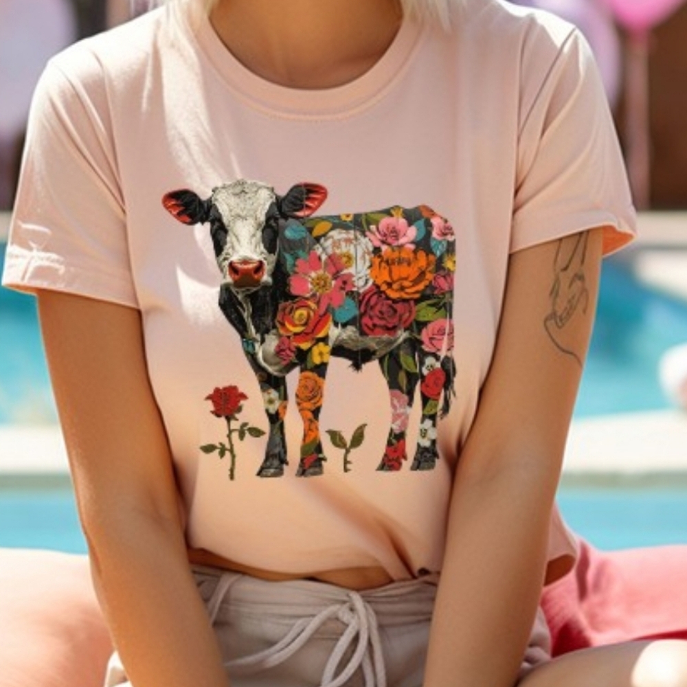Floral Cow graphic tees